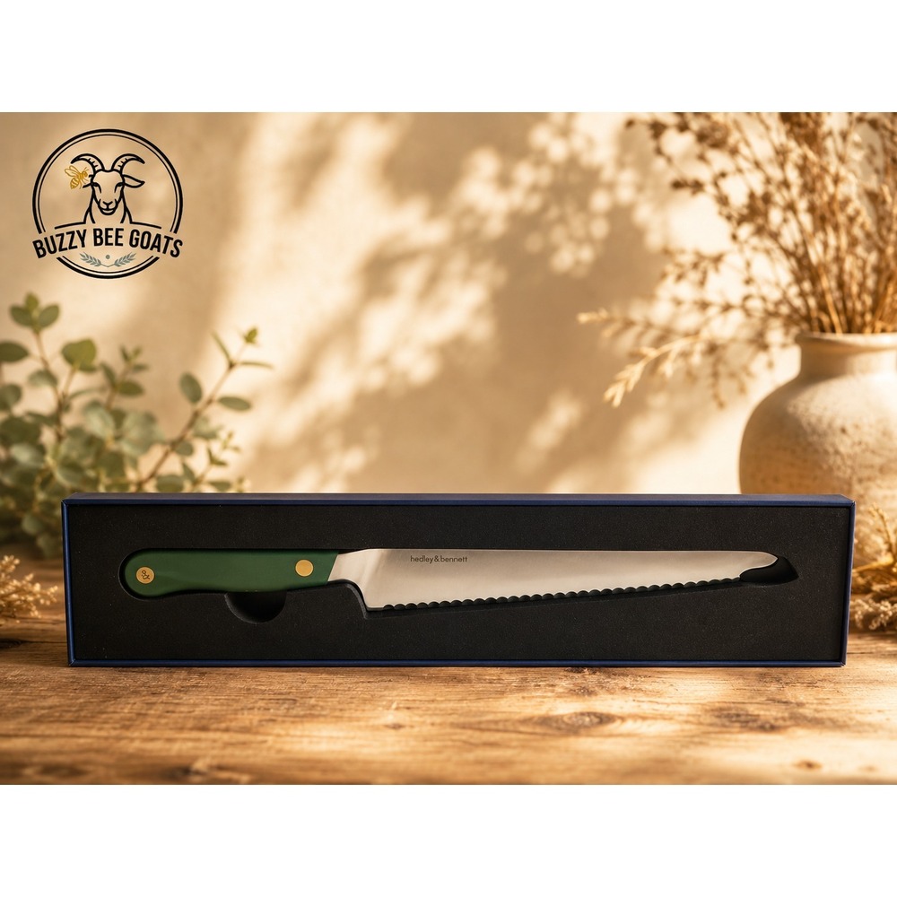 HEDLEY & BENNETT SHISO GREEN SERRATED BREAD KNIFE 9" STAINLESS STEEL